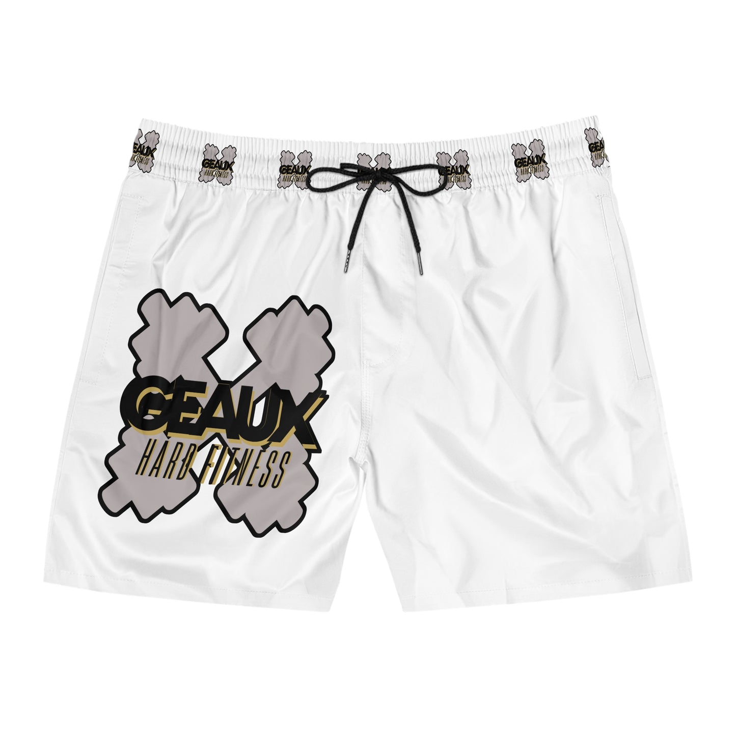 White Geaux Hard Men's Mid-Length Swim Shorts