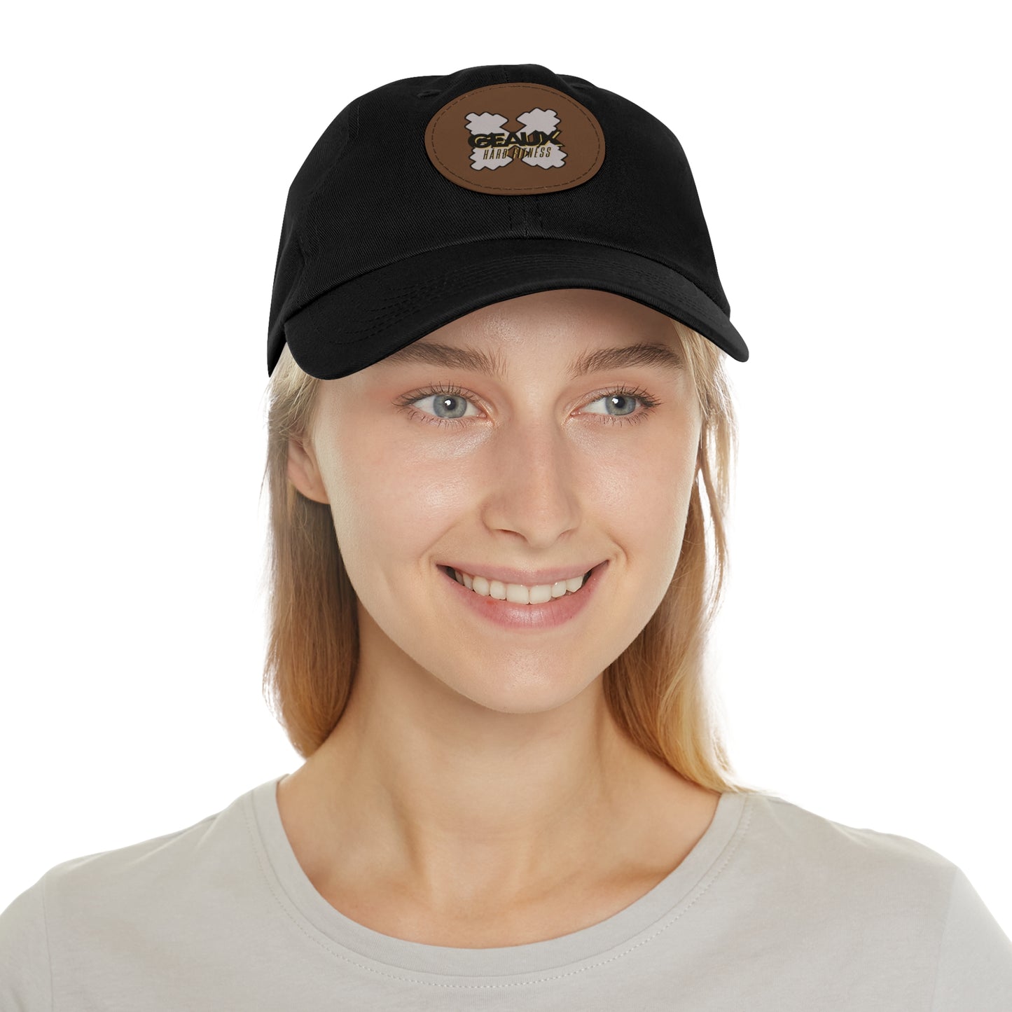Geaux Hard Fit Dad Hat with Leather Patch (Round)