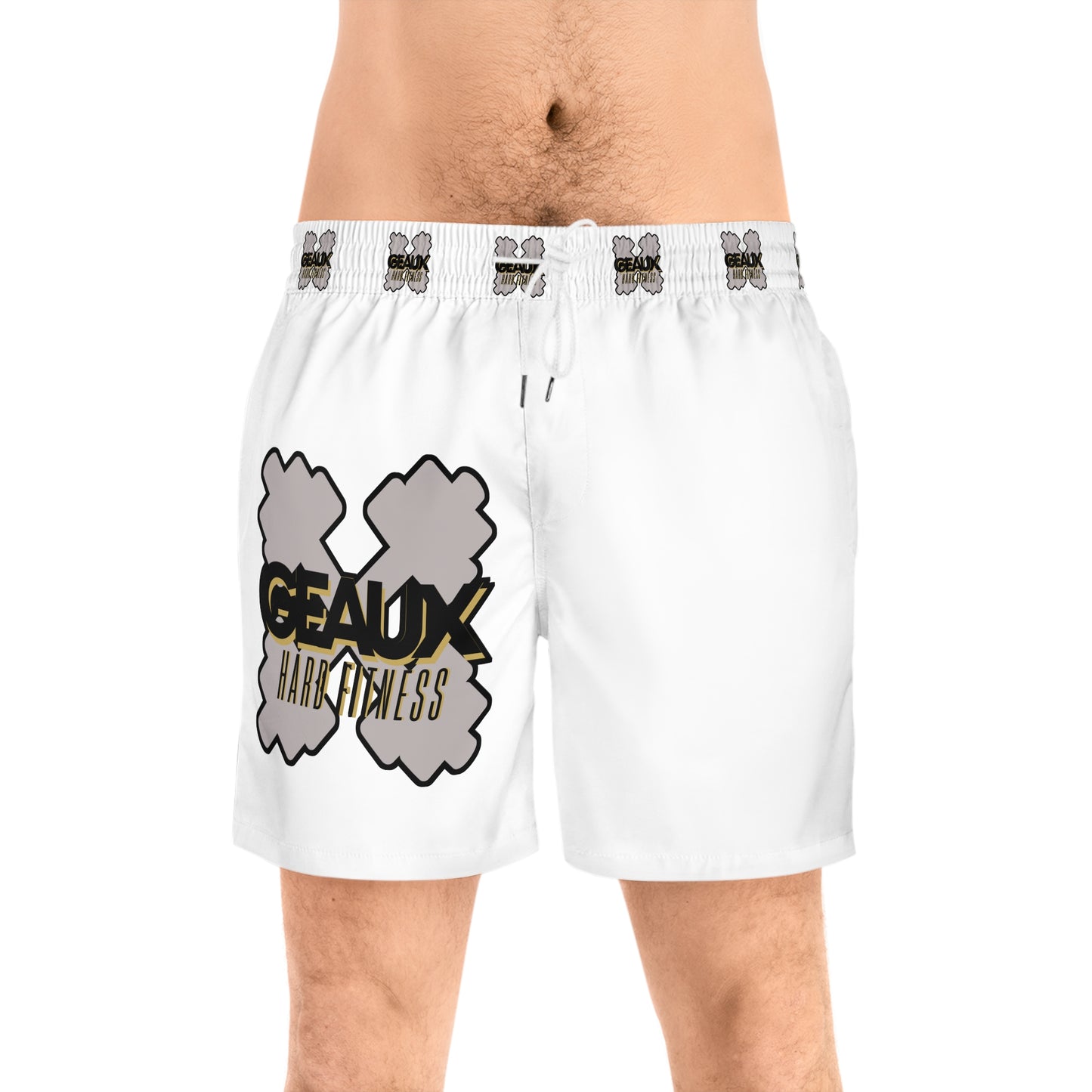 White Geaux Hard Men's Mid-Length Swim Shorts