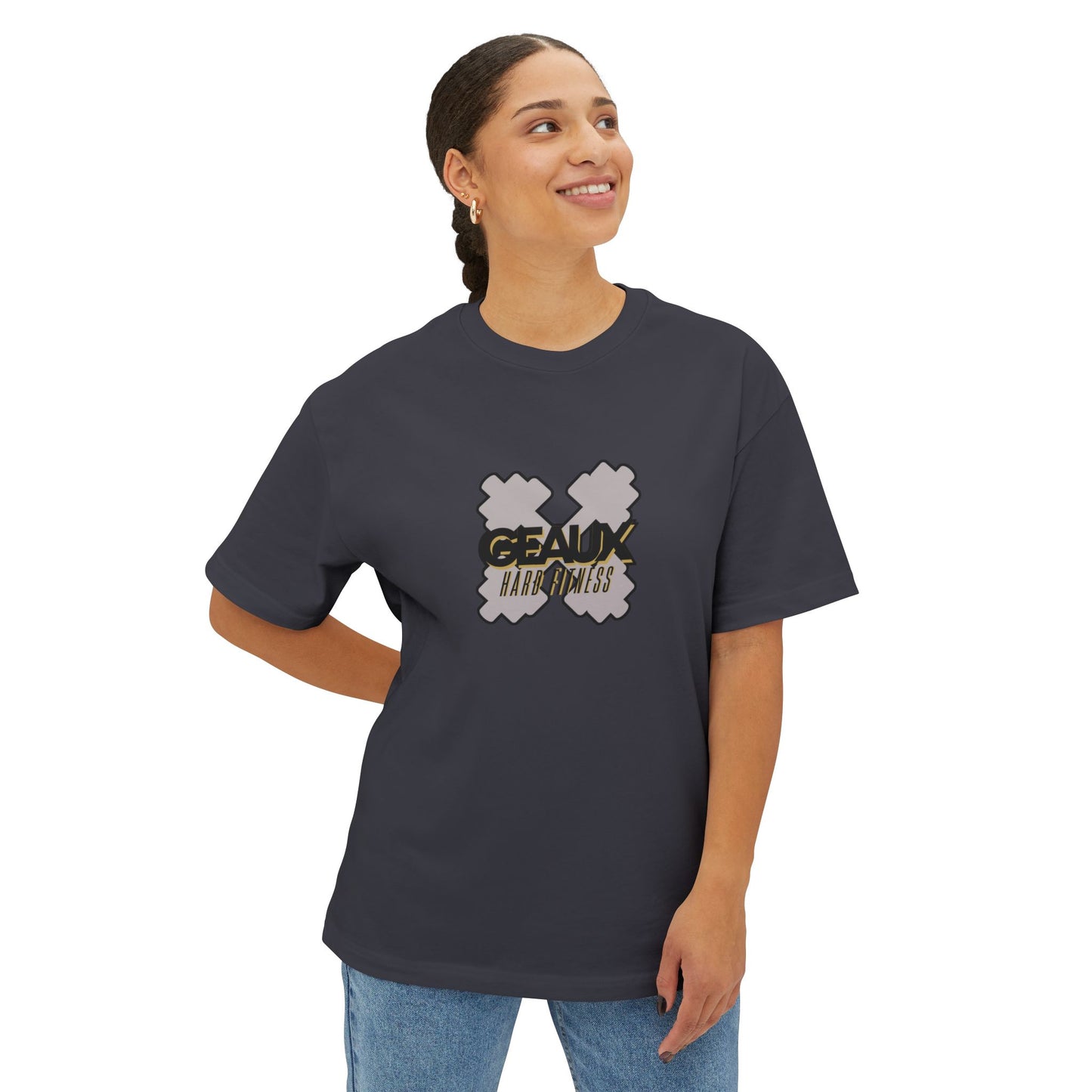 Geaux Hard Oversized Boxy Tee, Unisex Graphic Shirt, Casual Streetwear, Gift for Fitness Lovers, Stylish Everyday Tee, Comfortable Relaxed Fit