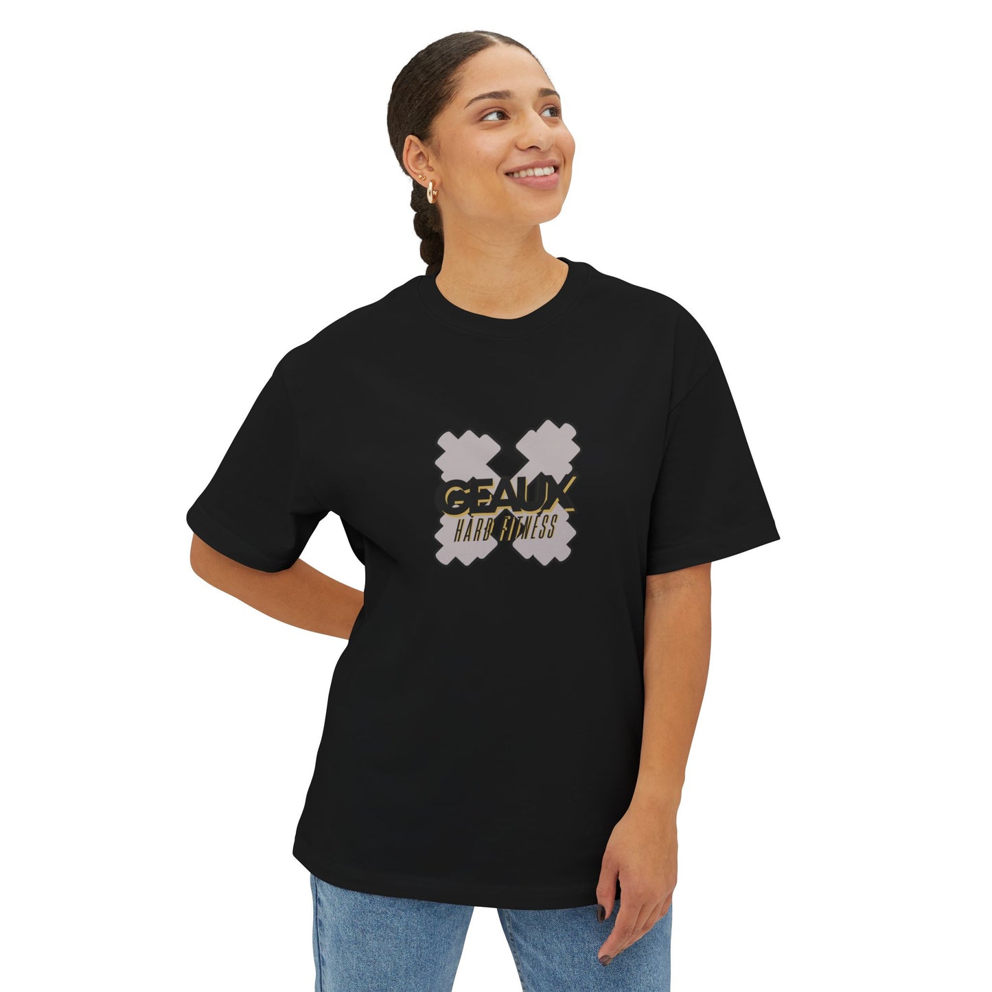 Geaux Hard Oversized Boxy Tee, Unisex Graphic Shirt, Casual Streetwear, Gift for Fitness Lovers, Stylish Everyday Tee, Comfortable Relaxed Fit