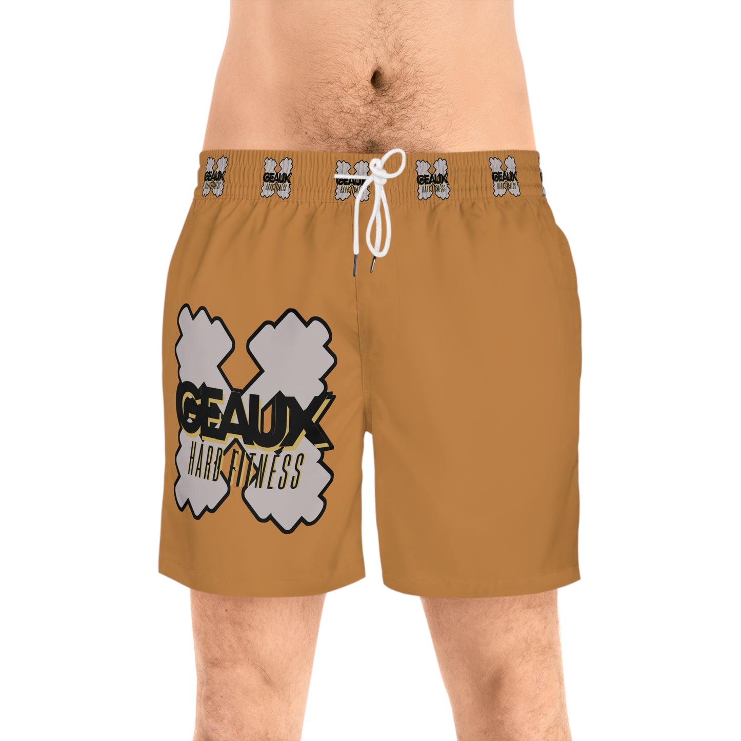 Light Brown Geaux Hard Men's Mid-Length Swim Shorts