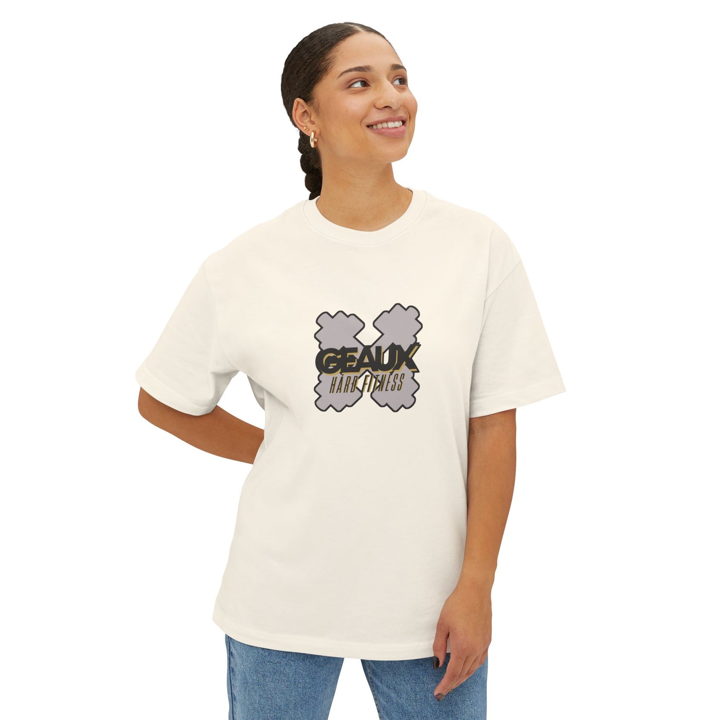 Geaux Hard Oversized Boxy Tee, Unisex Graphic Shirt, Casual Streetwear, Gift for Fitness Lovers, Stylish Everyday Tee, Comfortable Relaxed Fit