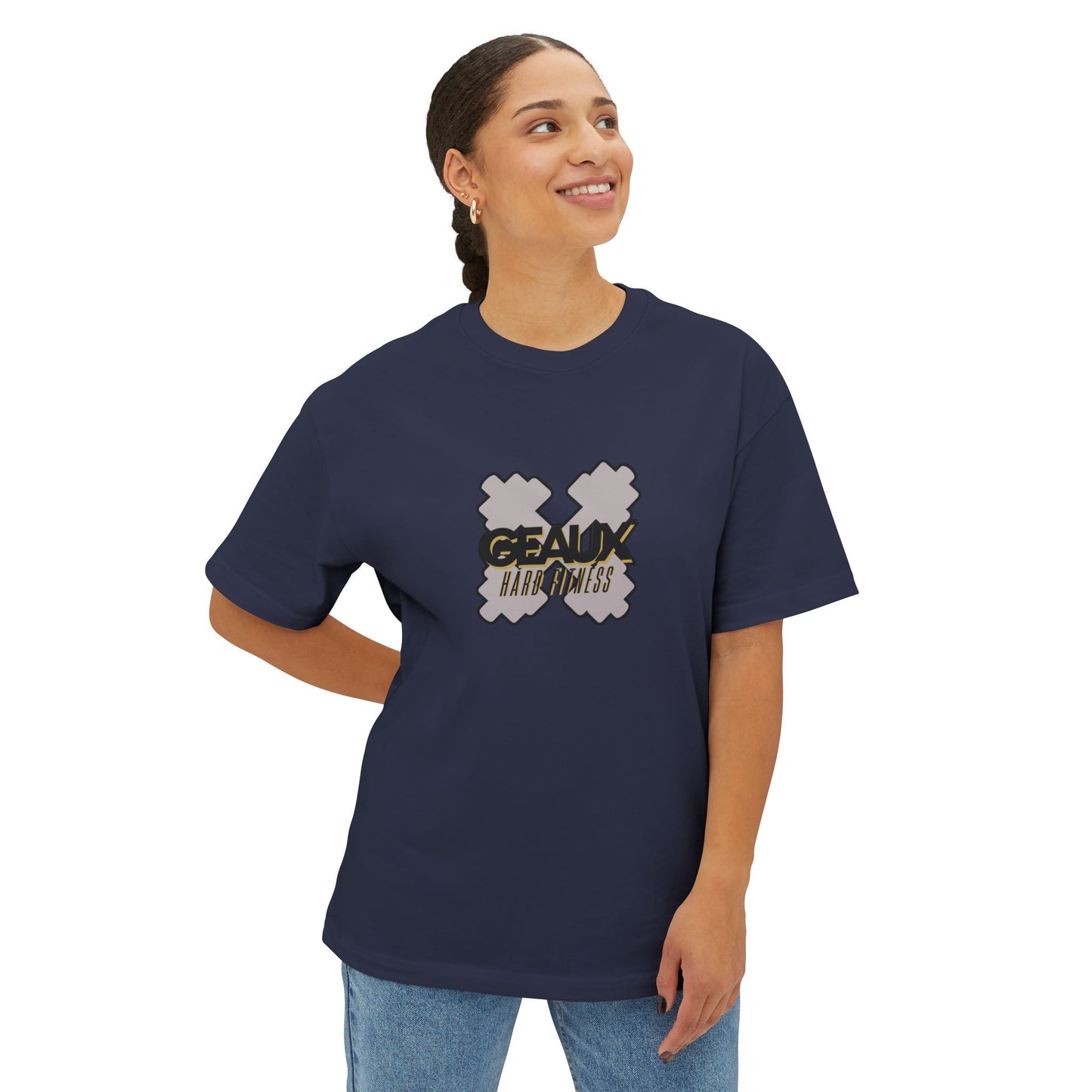 Geaux Hard Oversized Boxy Tee, Unisex Graphic Shirt, Casual Streetwear, Gift for Fitness Lovers, Stylish Everyday Tee, Comfortable Relaxed Fit