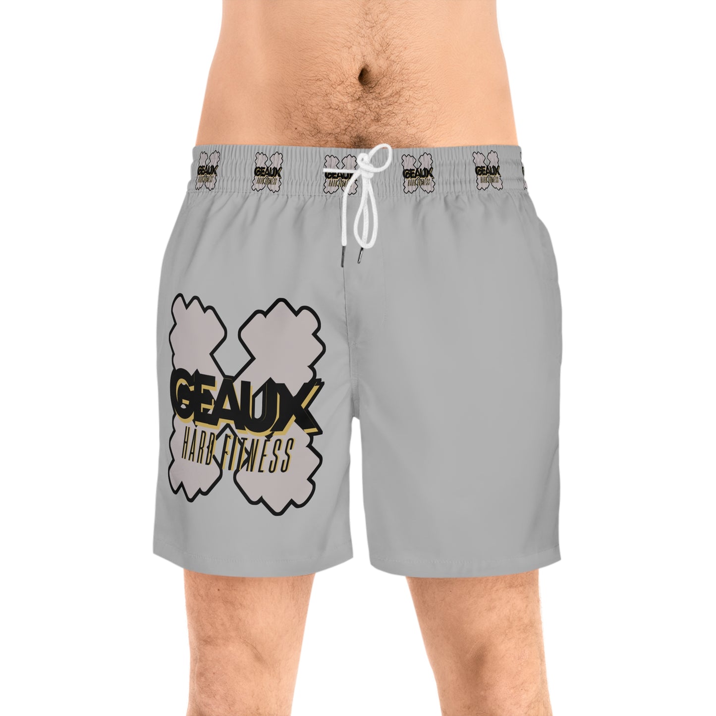 Light Grey Geaux Hard Men's Mid-Length Swim Shorts