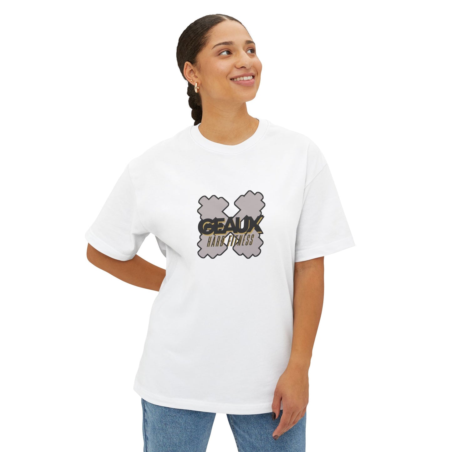 Geaux Hard Oversized Boxy Tee, Unisex Graphic Shirt, Casual Streetwear, Gift for Fitness Lovers, Stylish Everyday Tee, Comfortable Relaxed Fit