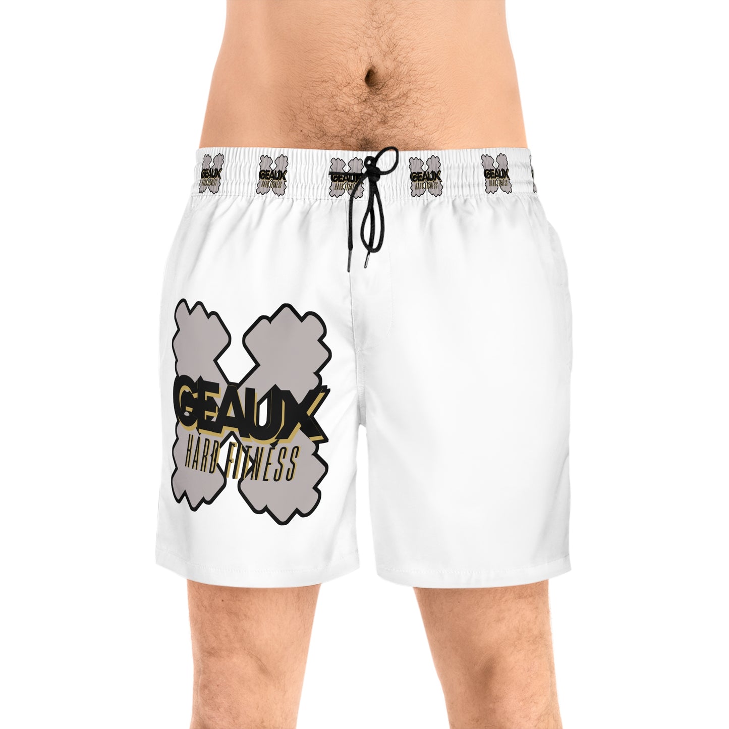 White Geaux Hard Men's Mid-Length Swim Shorts