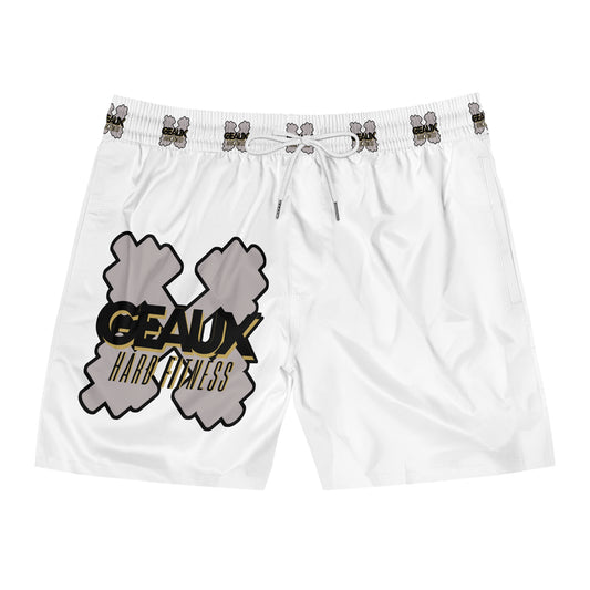White Geaux Hard Men's Mid-Length Swim Shorts